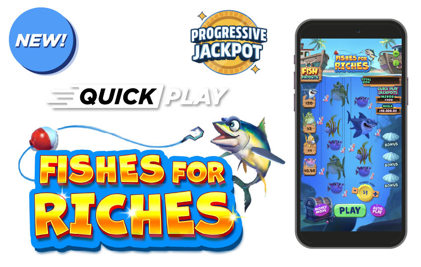 DC Lottery e-Instant game Fishes for Riches shown on mobile device.