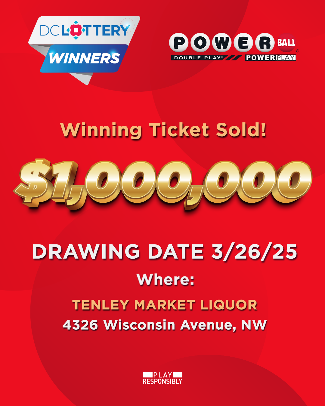 Powerball $1M ticket sold Mar 2025