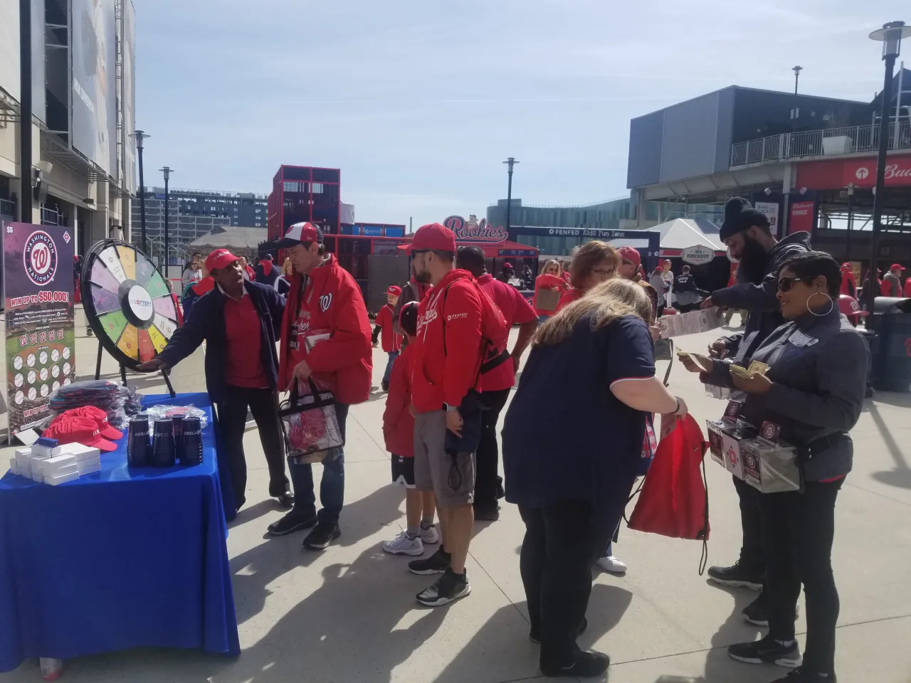 crowd spinning prize wheel