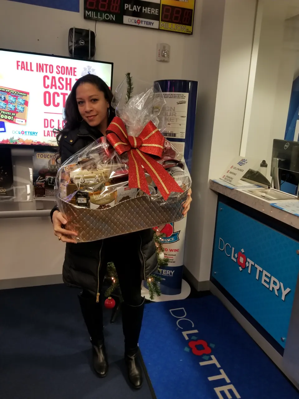Player holding gift basket