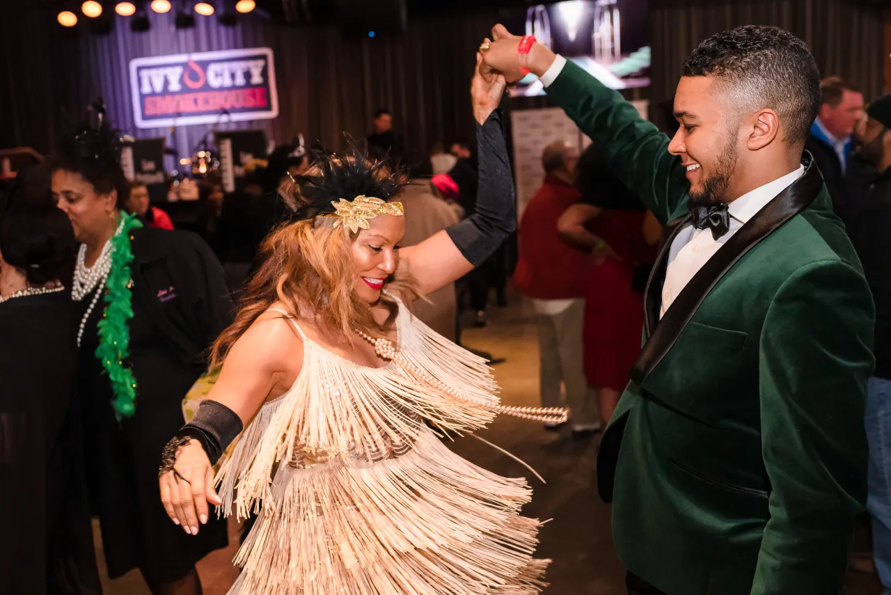 Woman and man dancing